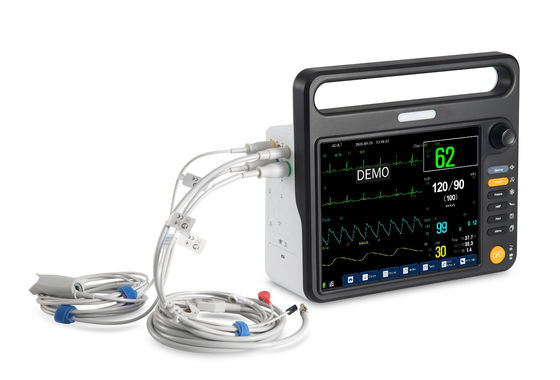 12.1 inci TFT LCD high-end monitor pasien jantung dengan dengan pengukuran komprehensif dari EKG, SPO2, NIBP, Temp, Resp.